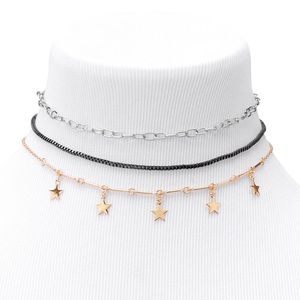 💖💎 Mixed Metal Star Chain Choker Necklaces - 3 Pack 💞